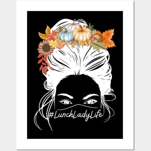 School Lunch Lady Messy Bun Pumpkin Fall Autumn Thanksgiving Posters and Art